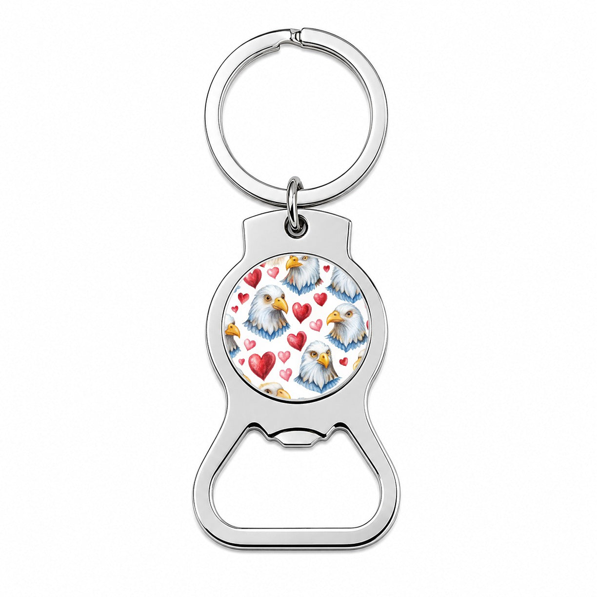 Cute Bald Eagles Hearts Watercolor Bottle Opener Keychain