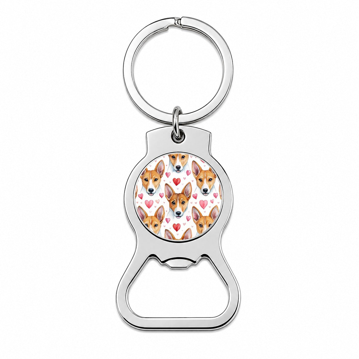 Cute Basenji Dog Faces Hearts Water Bottle Opener Keychain