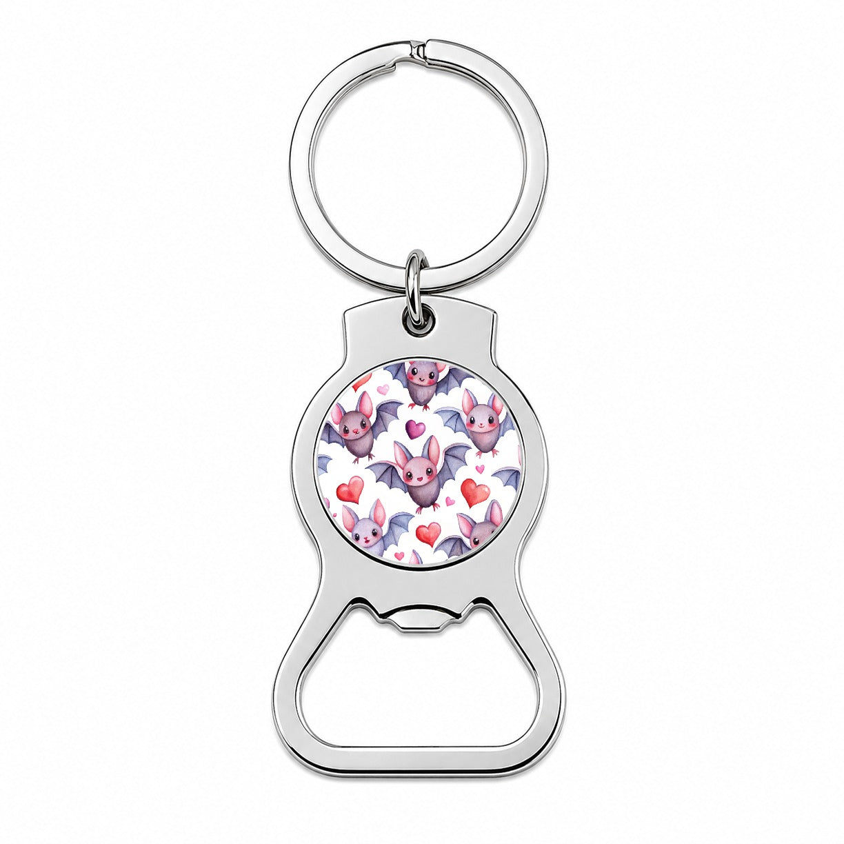 Cute Bats Hearts Watercolor Bottle Opener Keychain