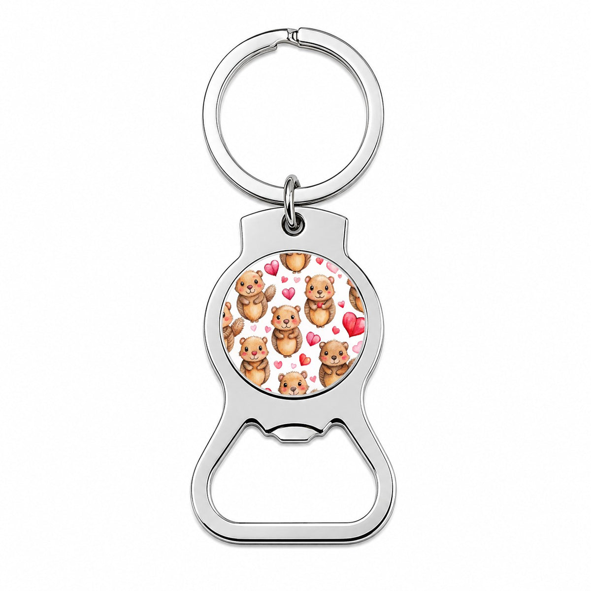 Cute Beavers Hearts Watercolor Bottle Opener Keychain
