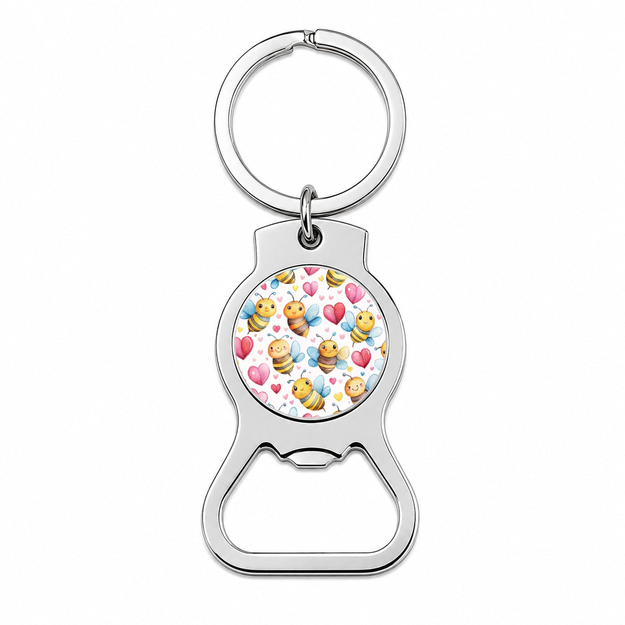 Cute Bees Hearts Watercolor Bottle Opener Keychain