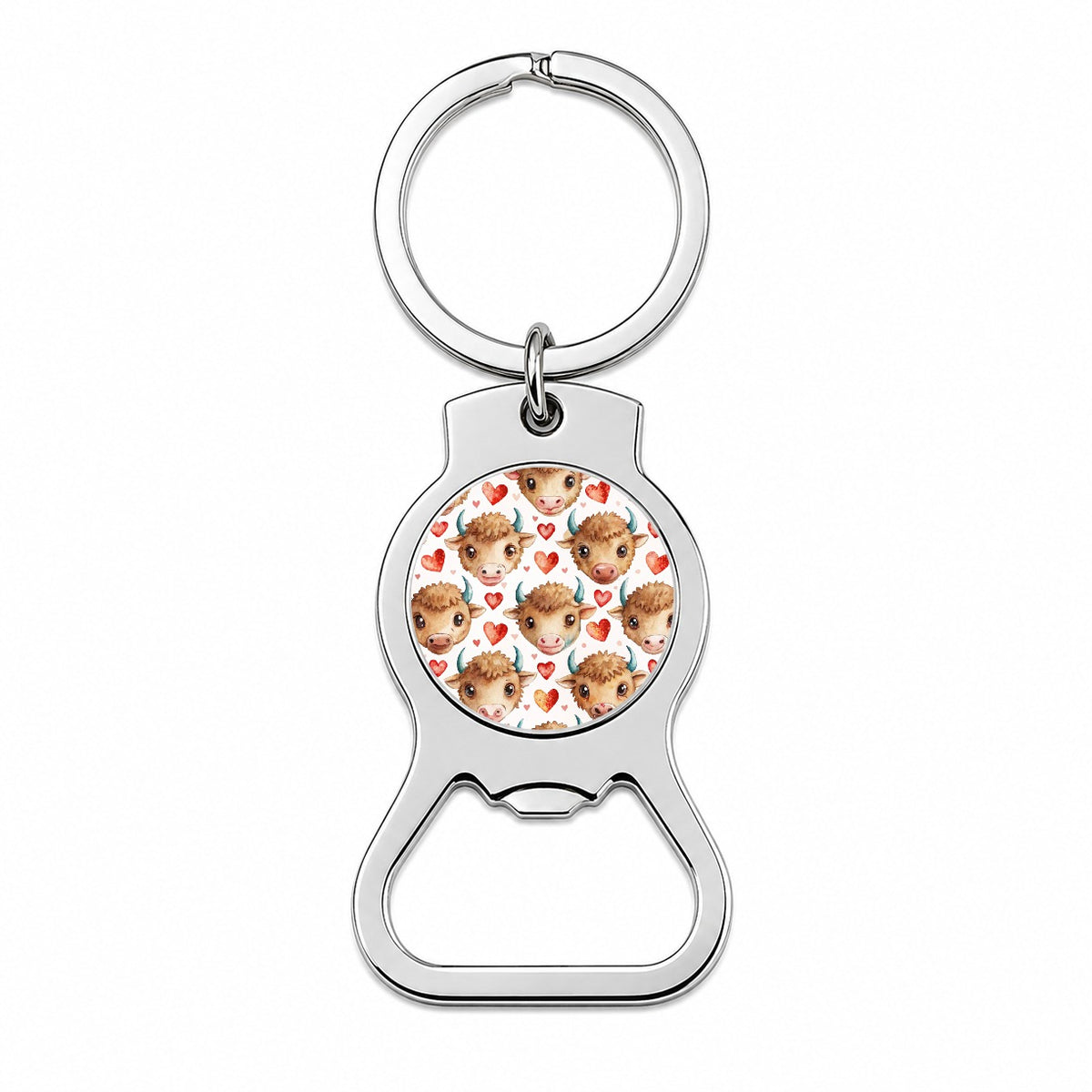 Cute Bison Faces Hearts Watercolor Bottle Opener Keychain