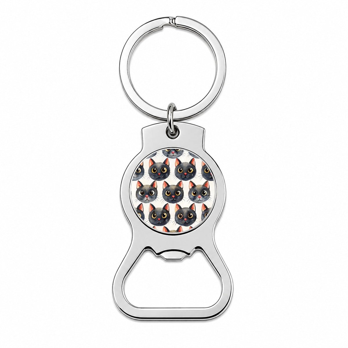 Cute Black Cat Faces Watercolor Bottle Opener Keychain