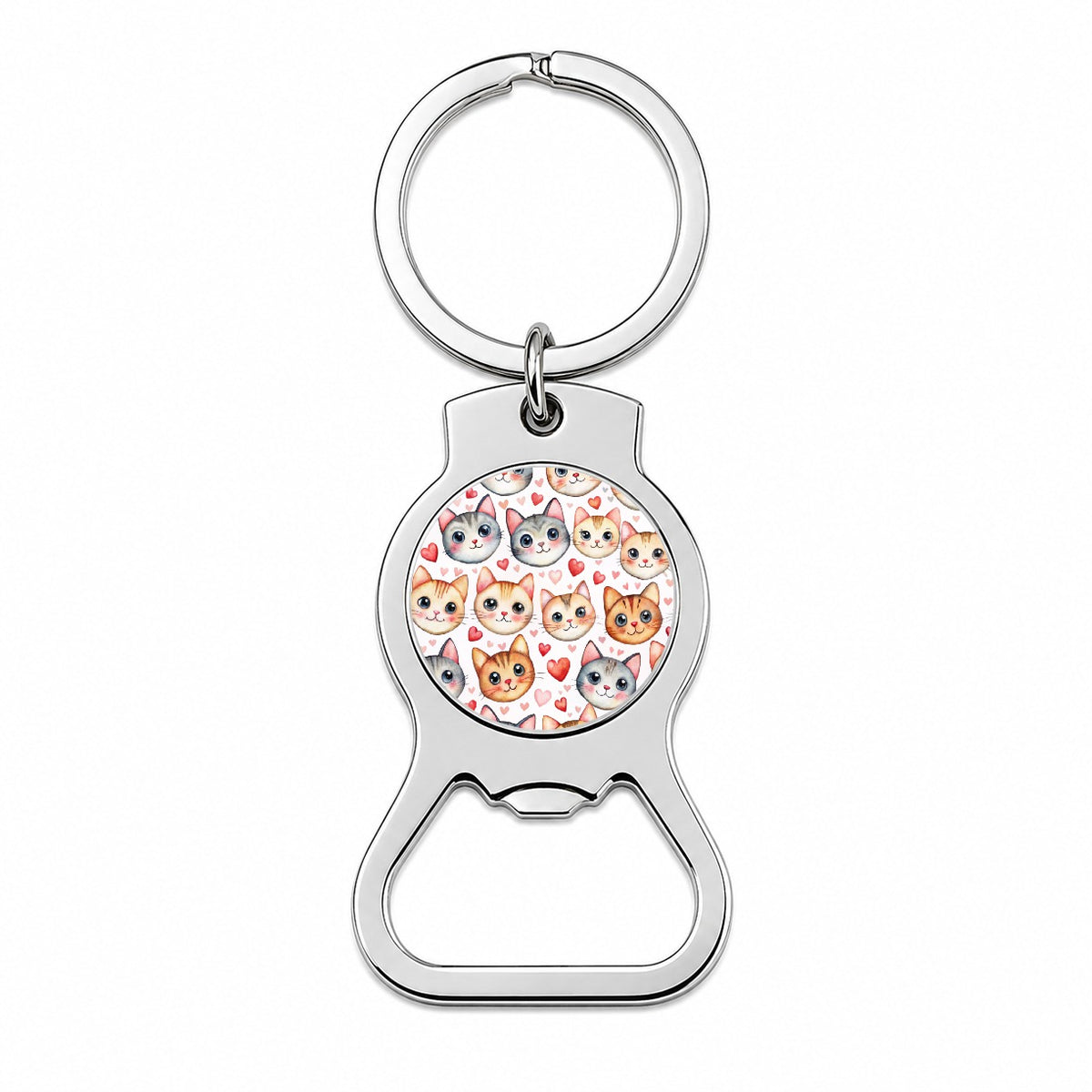 Cute Cat Faces Hearts Watercolor Bottle Opener Keychain