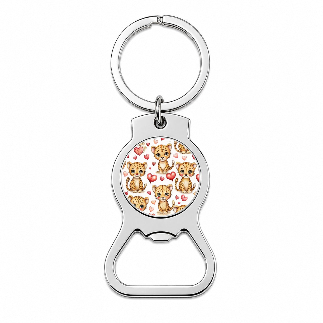 Cute Cheetahs Hearts Watercolor Bottle Opener Keychain