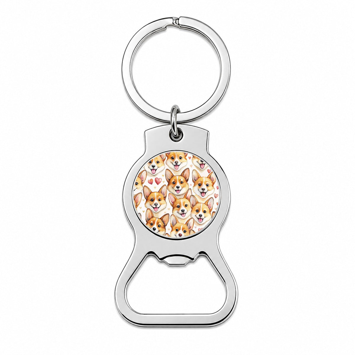 Cute Corgi Dog Faces Hearts Bottle Opener Keychain