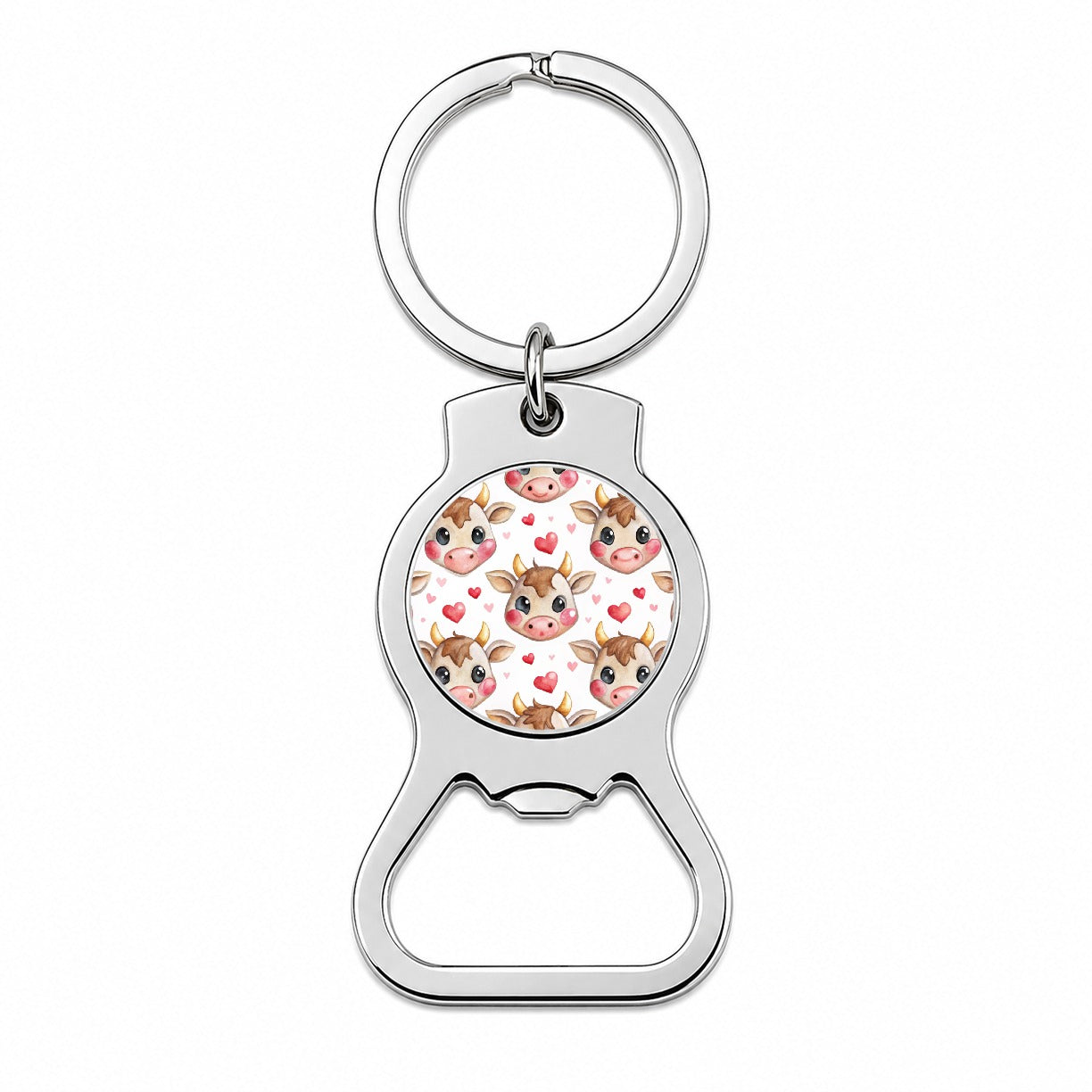 Cute Cow Faces Hearts Watercolor Bottle Opener Keychain