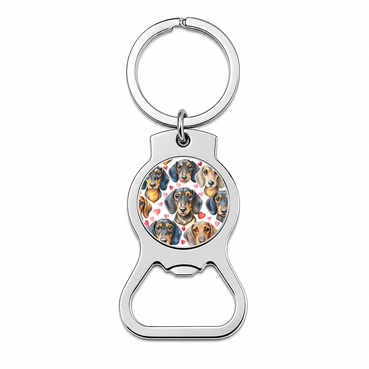 Cute Dachshund Dog Faces Hearts Bottle Opener Keychain