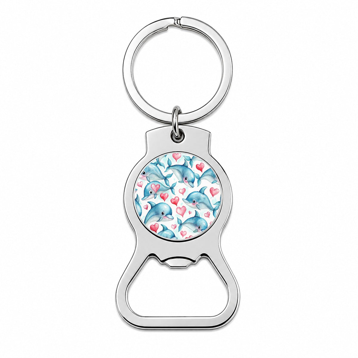 Cute Dolphin Faces Hearts Bottle Opener Keychain