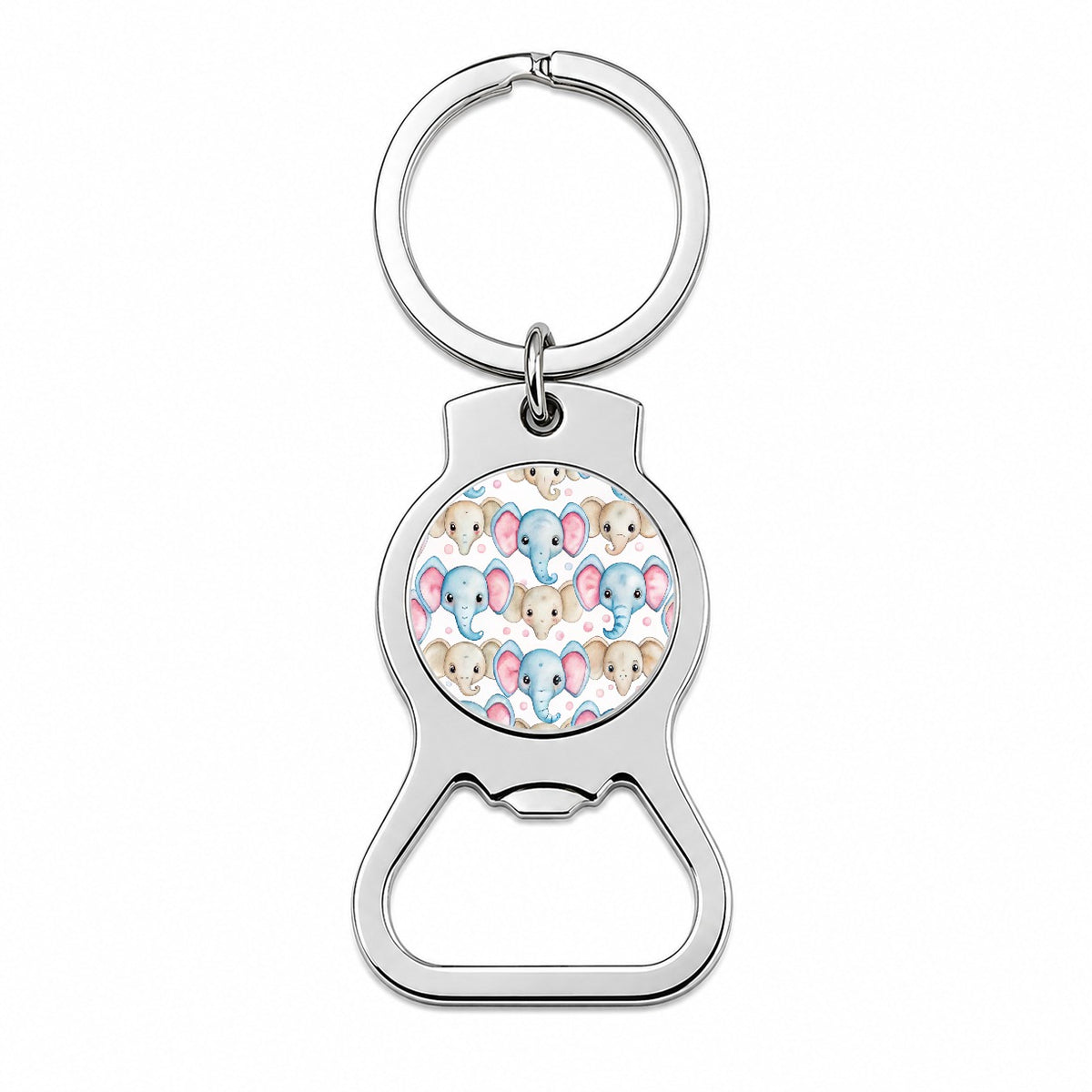 Cute Elephant Faces Watercolor Bottle Opener Keychain