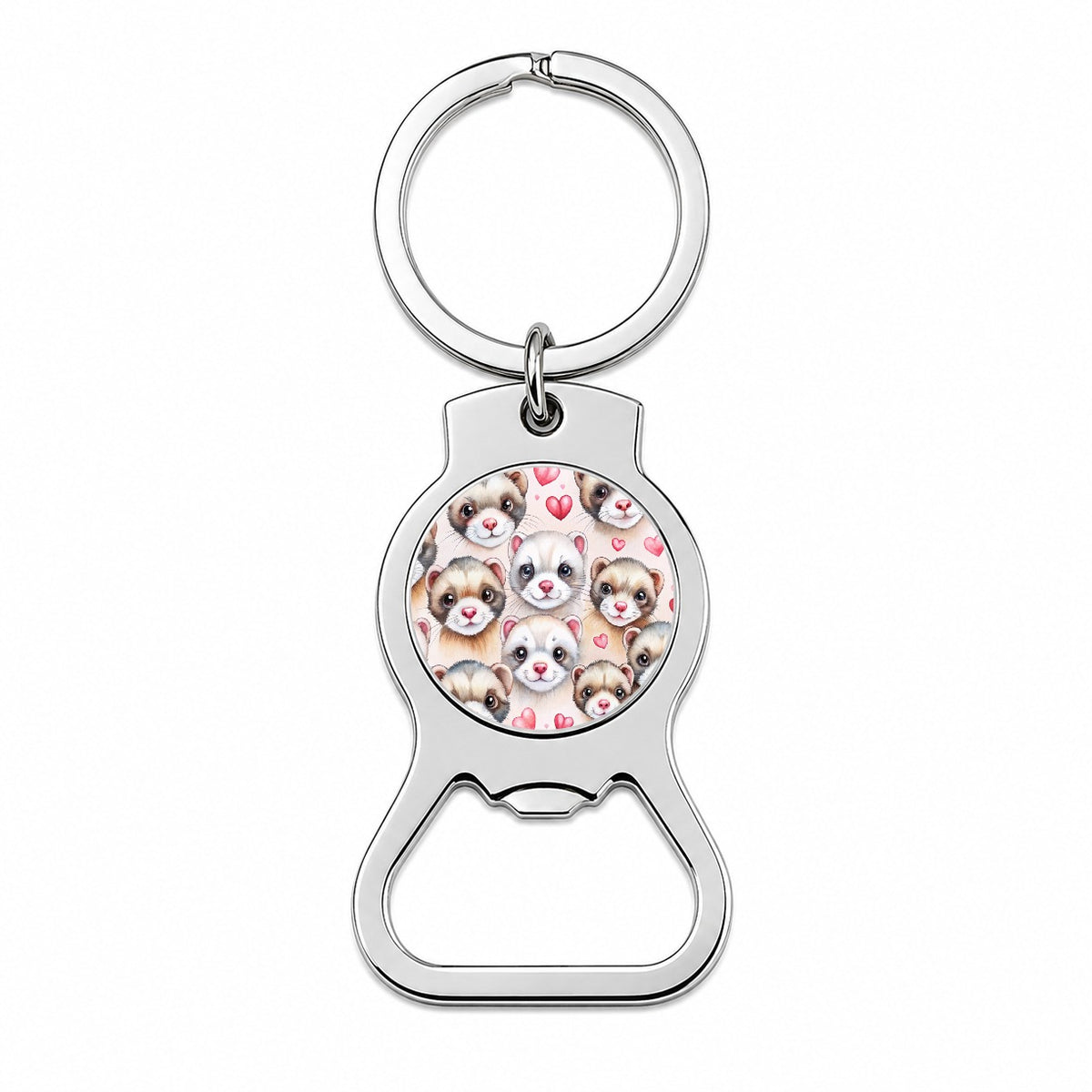 Cute Ferret Faces Hearts Watercolor Bottle Opener Keychain