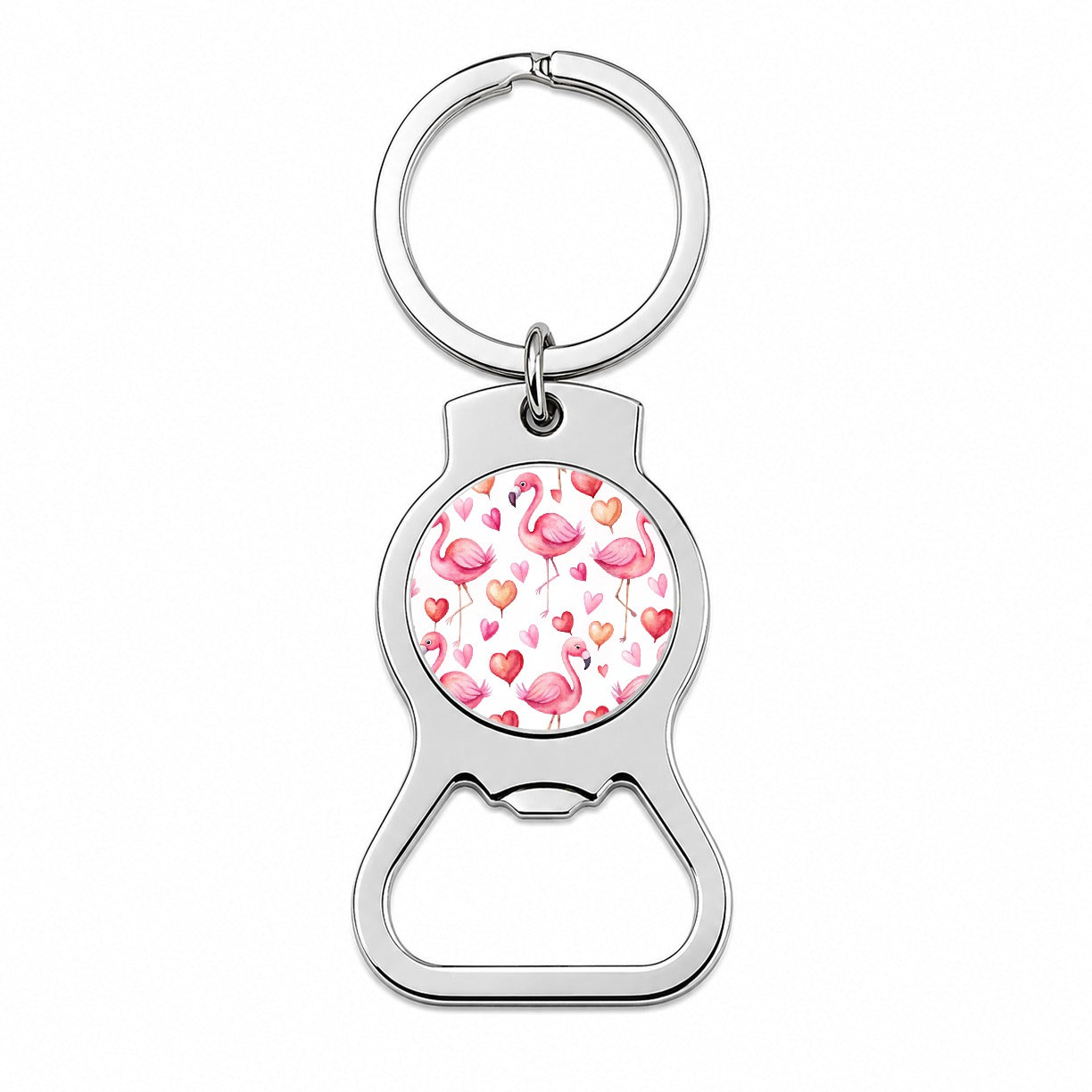 Cute Flamingos Hearts Watercolor Bottle Opener Keychain
