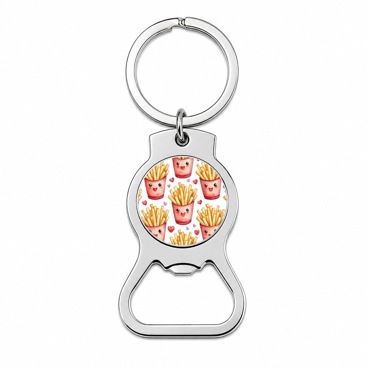 Cute French Fries Hearts Watercolor Bottle Opener Keychain