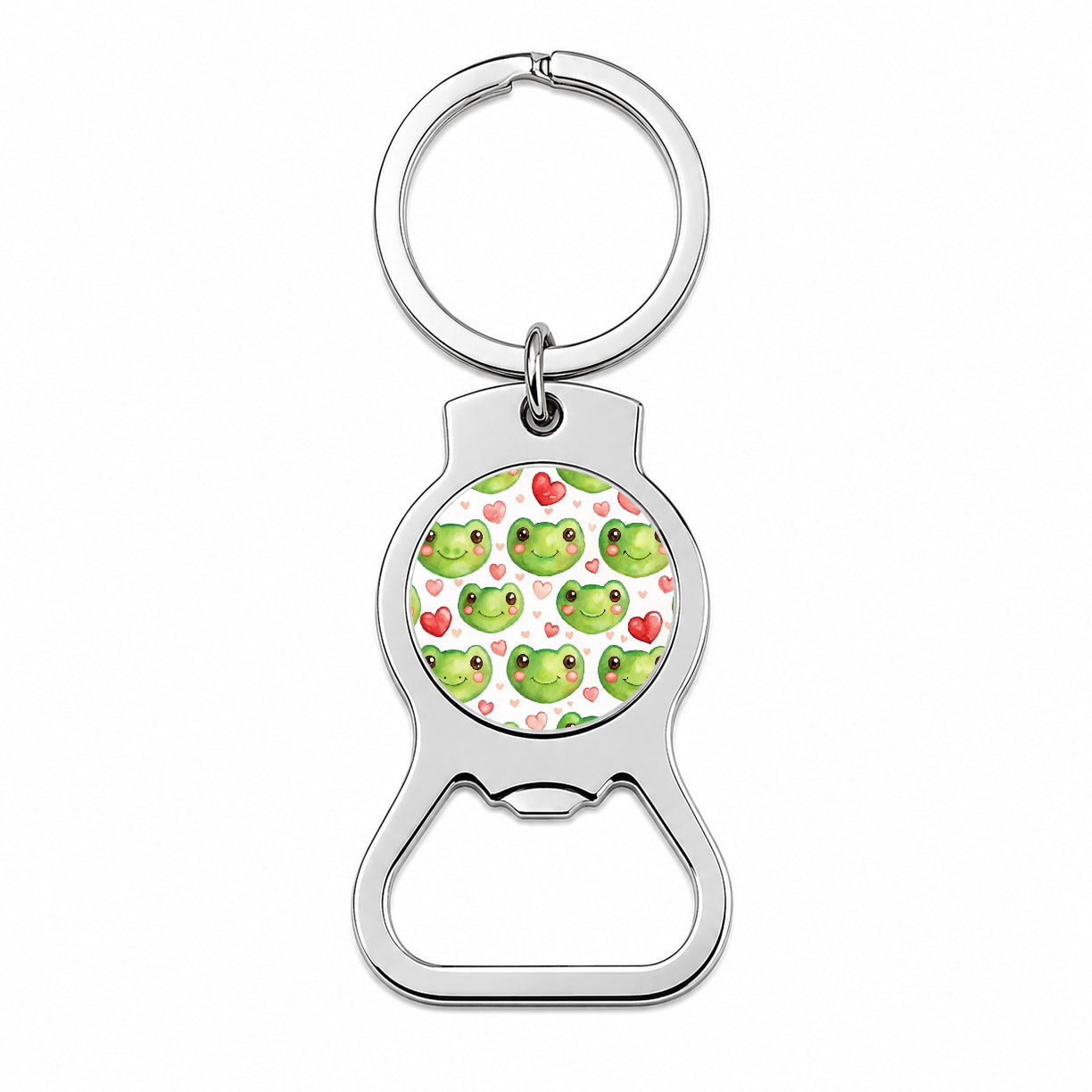 Cute Frog Faces Hearts Watercolor Bottle Opener Keychain