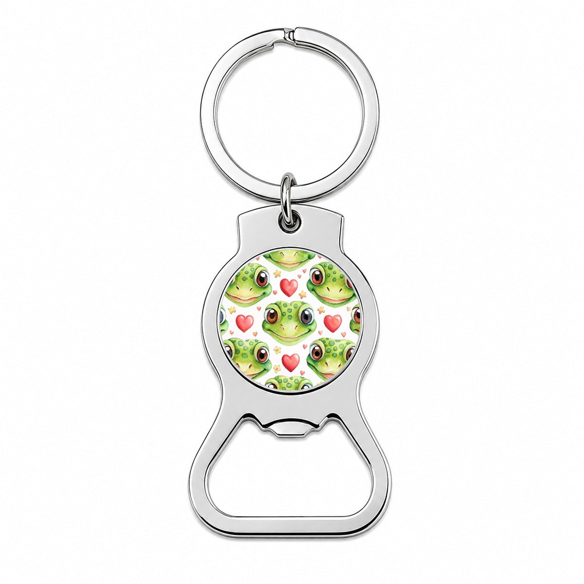 Cute Gecko Faces Hearts Watercolor Bottle Opener Keychain