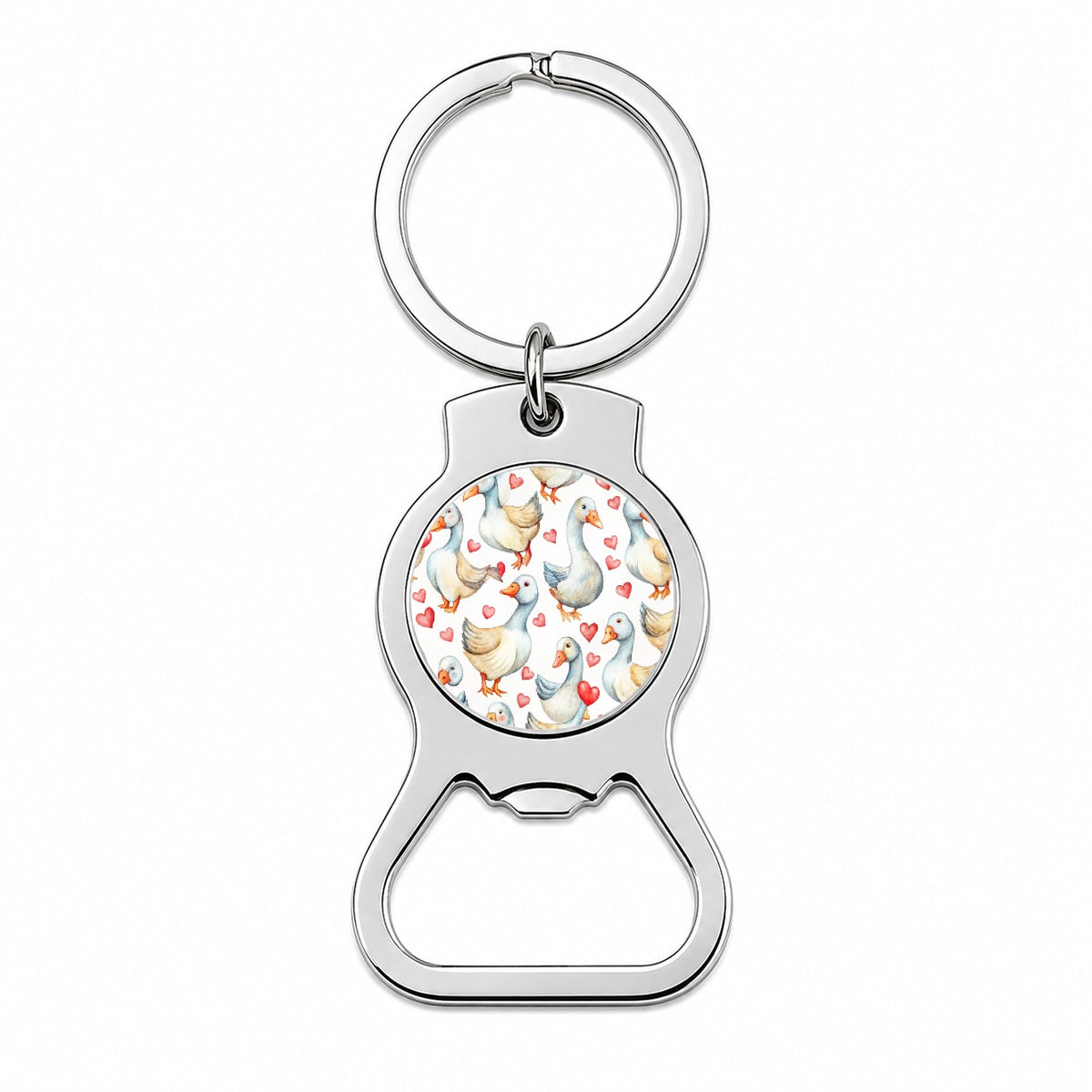 Cute Geese Hearts Watercolor Bottle Opener Keychain