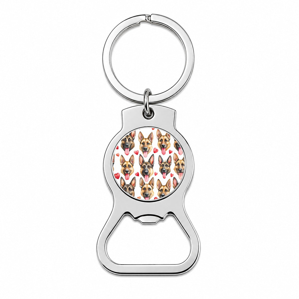 Cute German Shepherd Dog Faces Hearts Bottle Opener Keychain