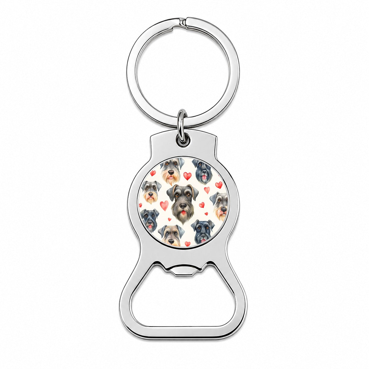 Cute Giant Schnauzer Dog Faces Hearts Bottle Opener Keychain
