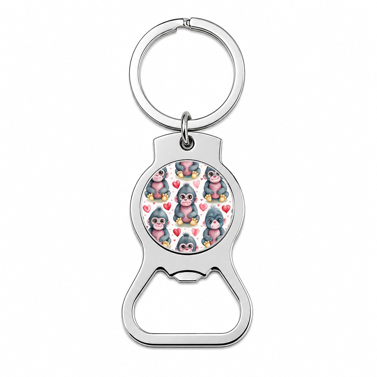 Cute Gorillas Hearts Watercolor Bottle Opener Keychain