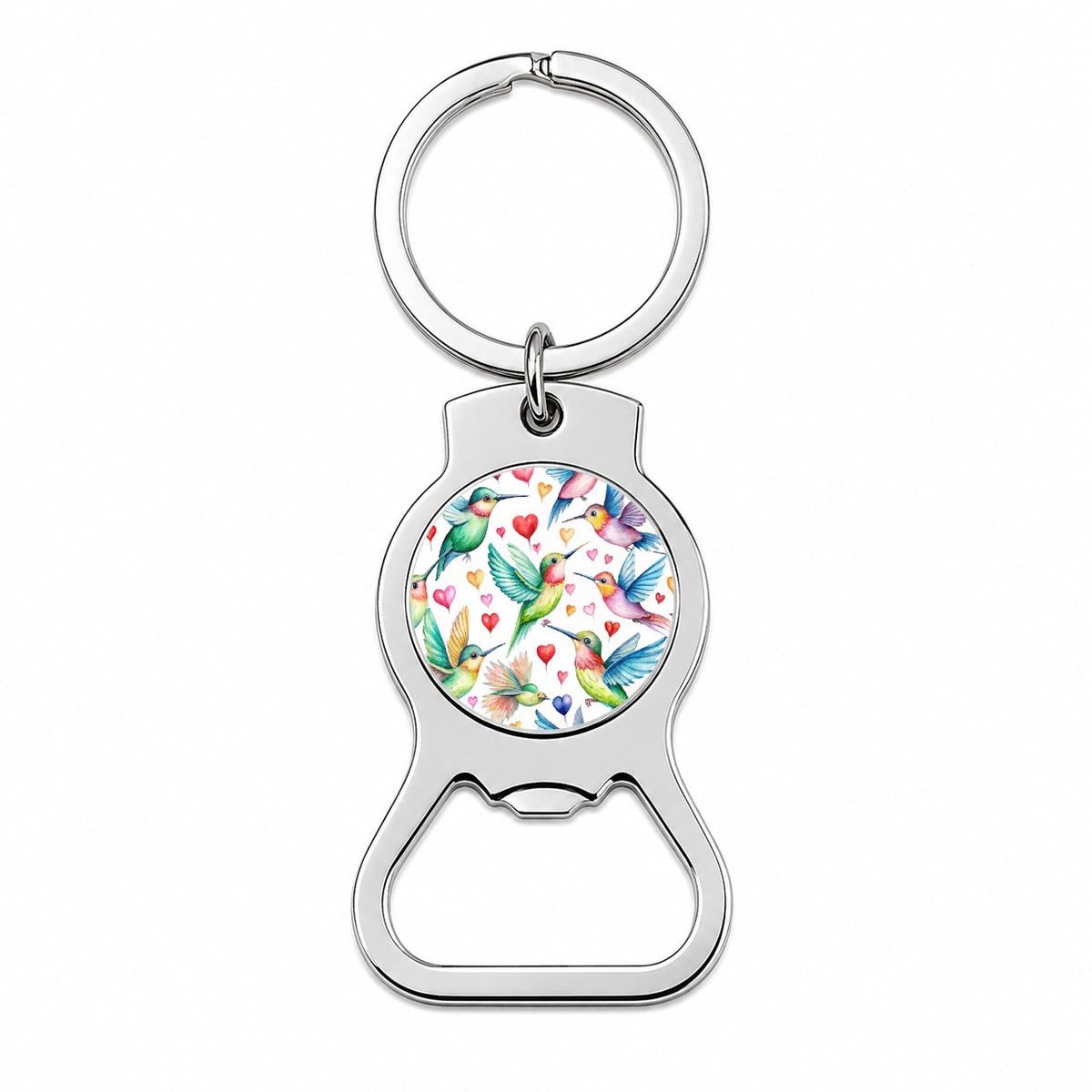 Cute Hummingbirds Hearts Watercolor Bottle Opener Keychain
