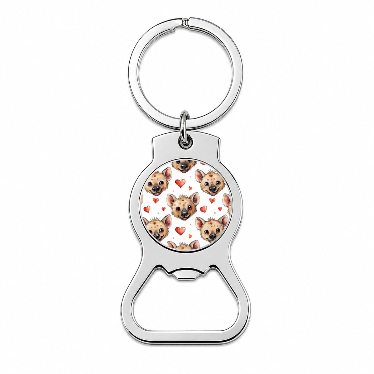 Cute Hyenas Faces Hearts Watercolor Bottle Opener Keychain