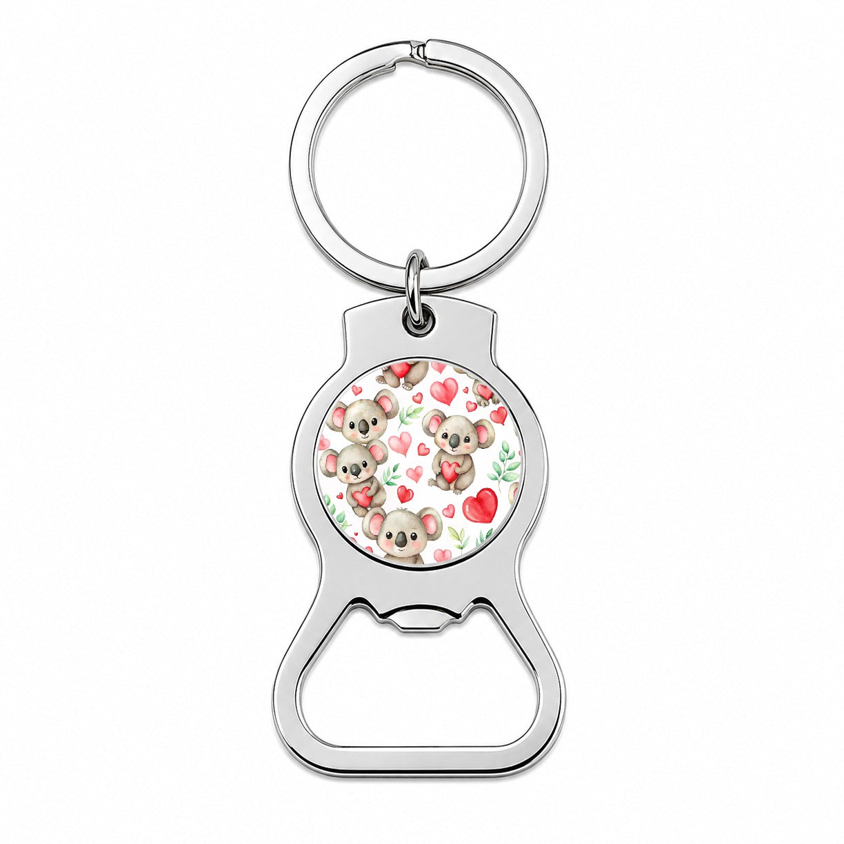 Cute Koala Bears Hearts Watercolor Bottle Opener Keychain