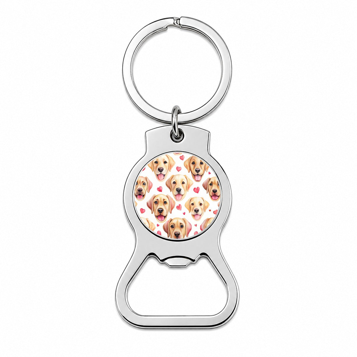 Cute Labrador Retriever Dog Faces Hearts Bottle Opener Keychain