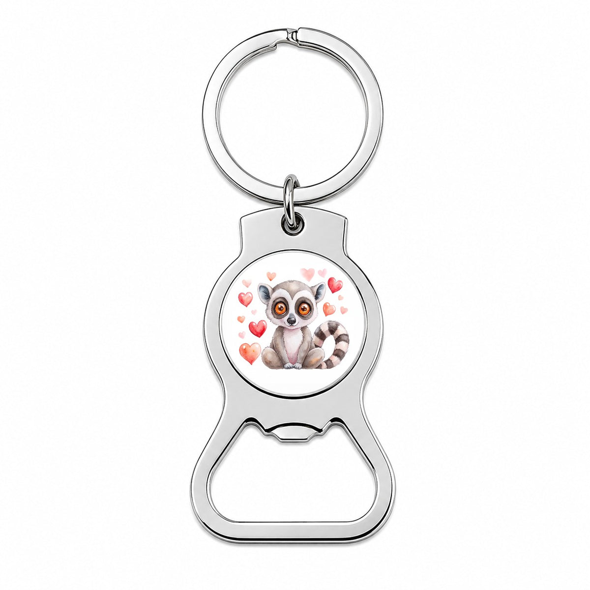 Cute Lemur Hearts Watercolor Bottle Opener Keychain