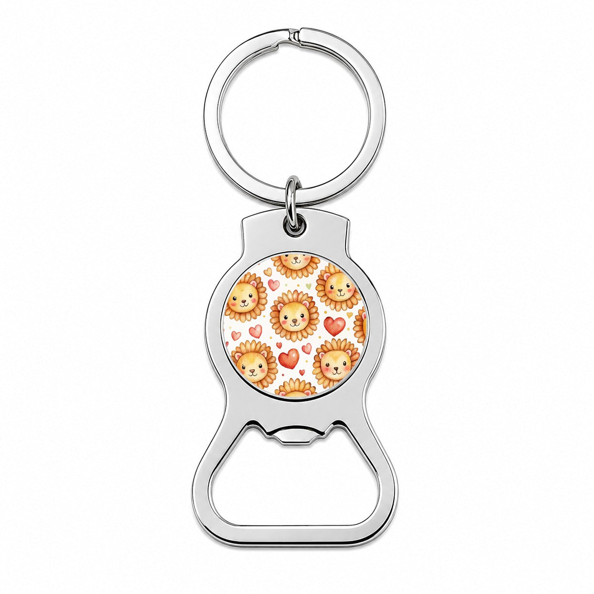 Cute Lion Faces Hearts Watercolor Bottle Opener Keychain