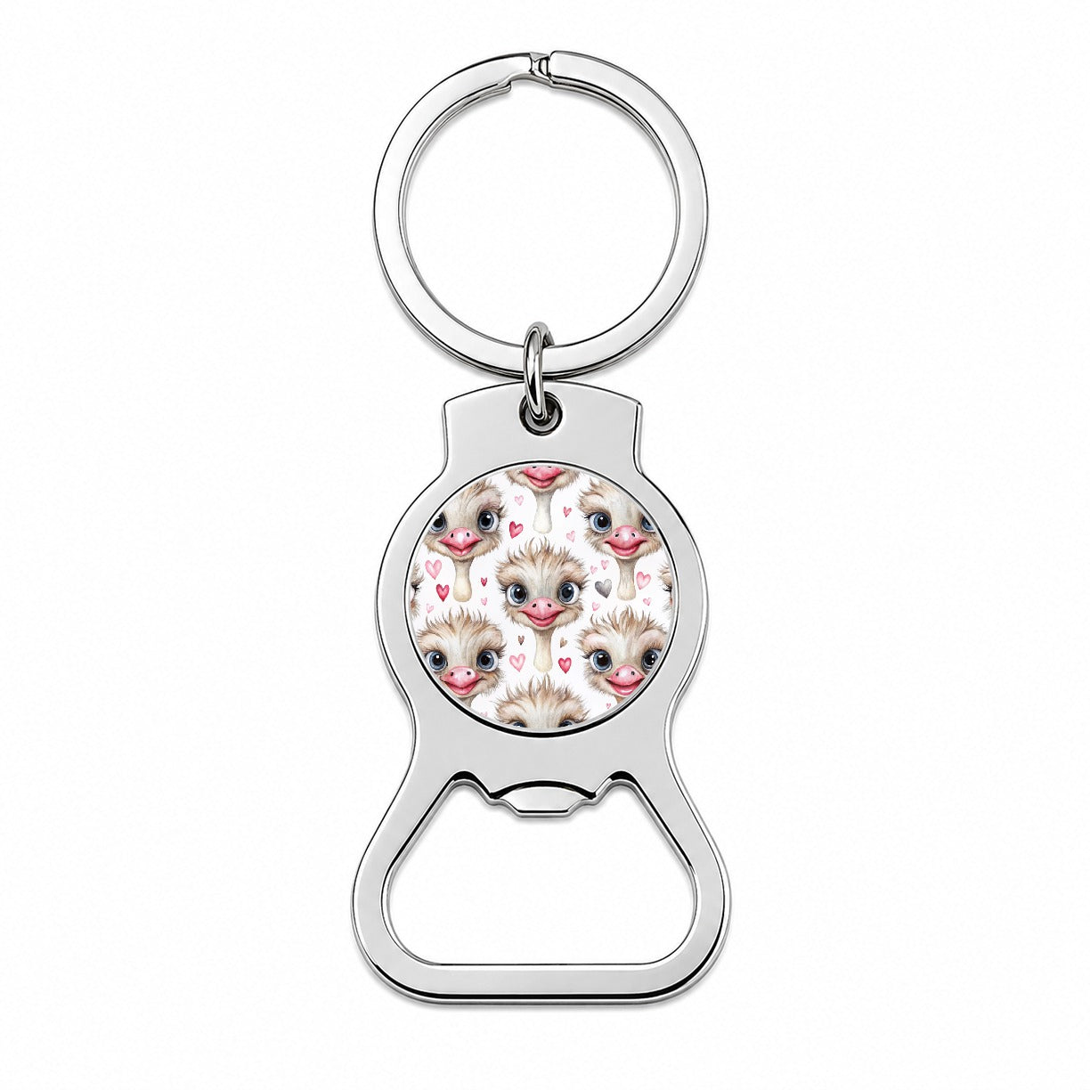 Cute Ostriches Faces Hearts Bottle Opener Keychain