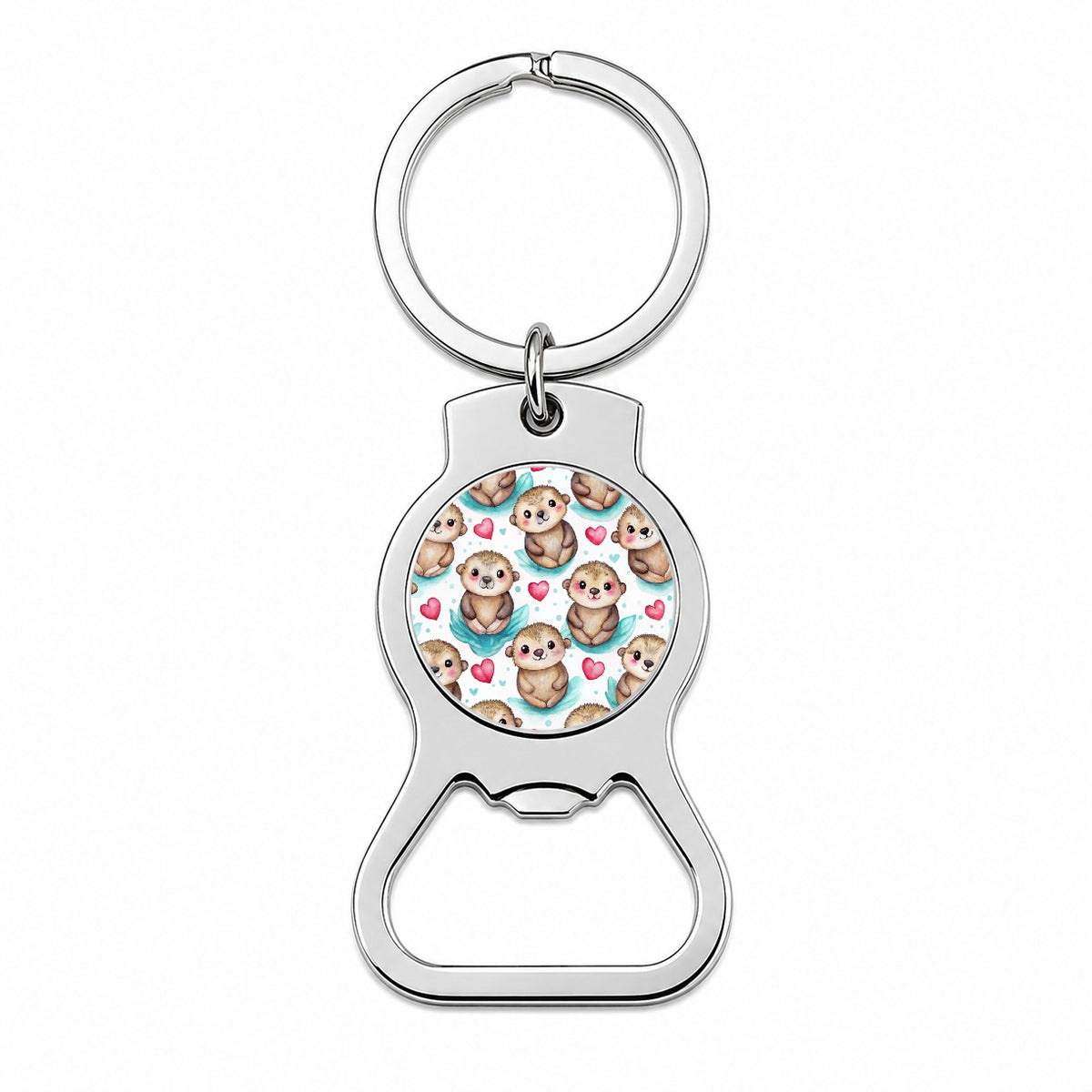 Cute Otters Hearts Watercolor Bottle Opener Keychain