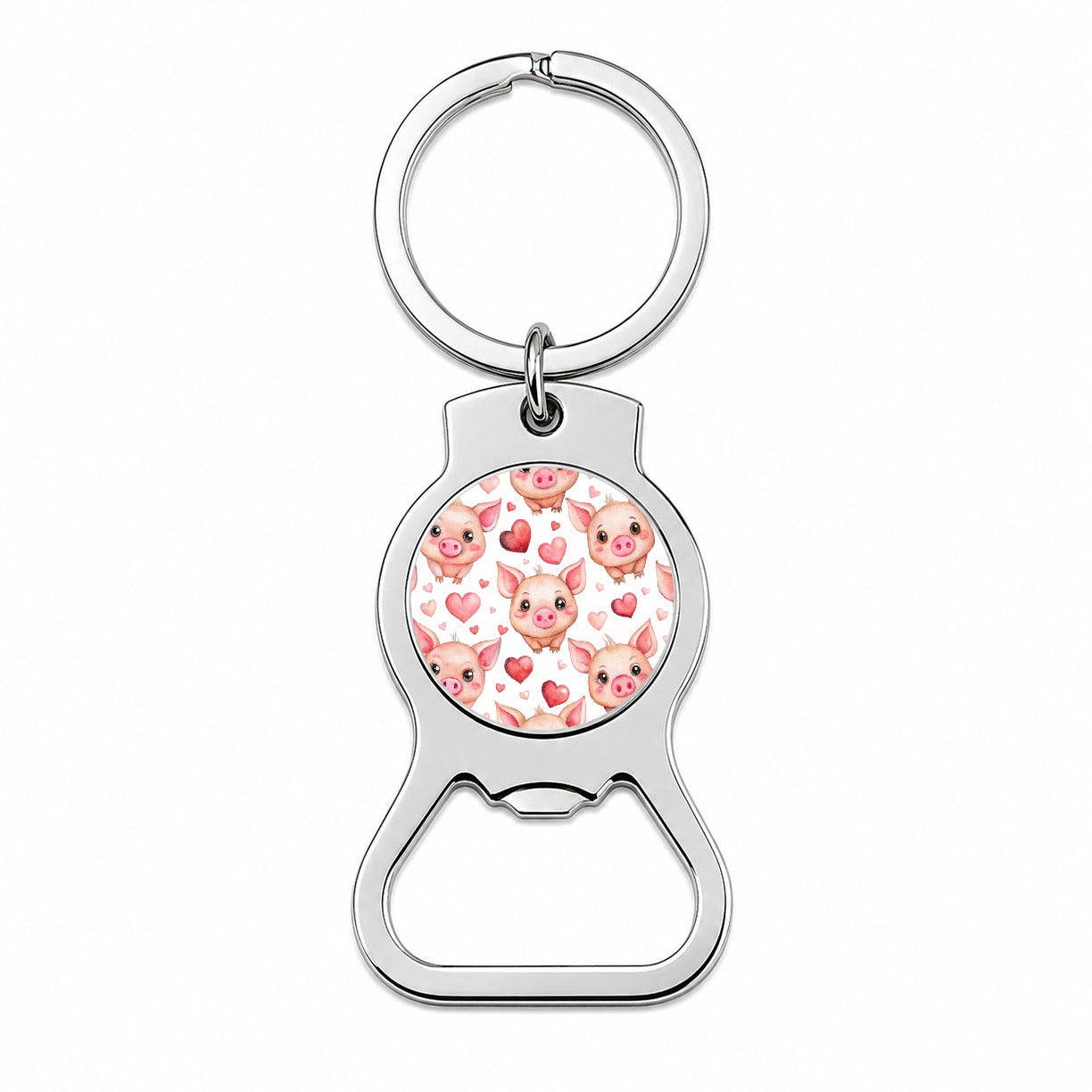 Cute Pigs Hearts Watercolor Bottle Opener Keychain