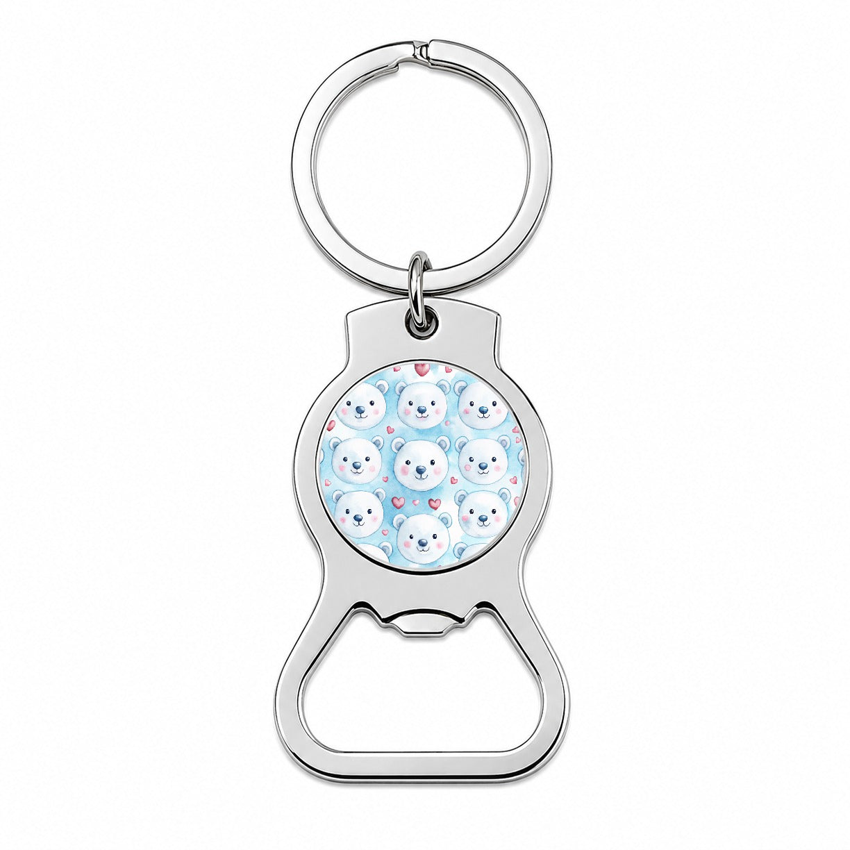 Cute Polar Bear Faces Hearts Bottle Opener Keychain