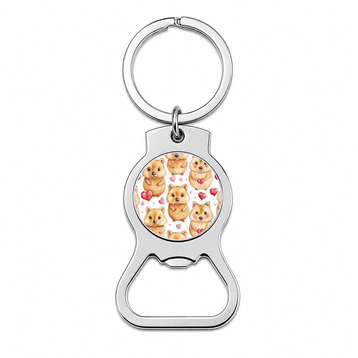 Cute Quokkas Hearts Watercolor Bottle Opener Keychain