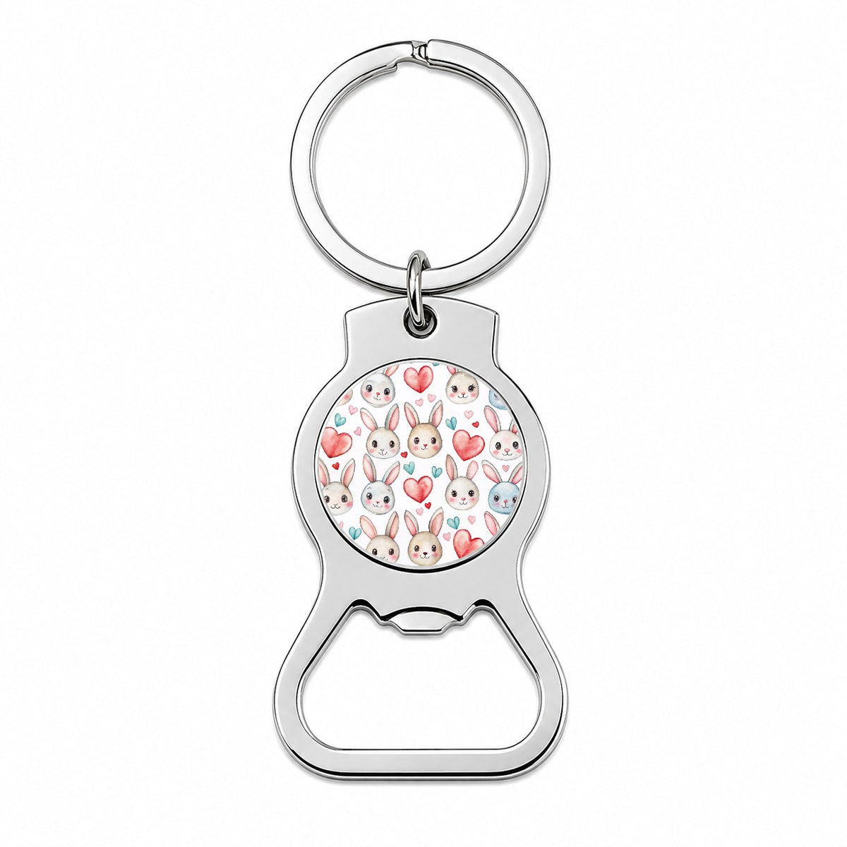 Cute Rabbit Bunny Faces Hearts Easter Bottle Opener Keychain