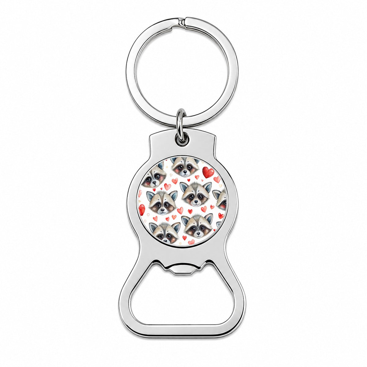 Cute Raccoon Faces Hearts Bottle Opener Keychain
