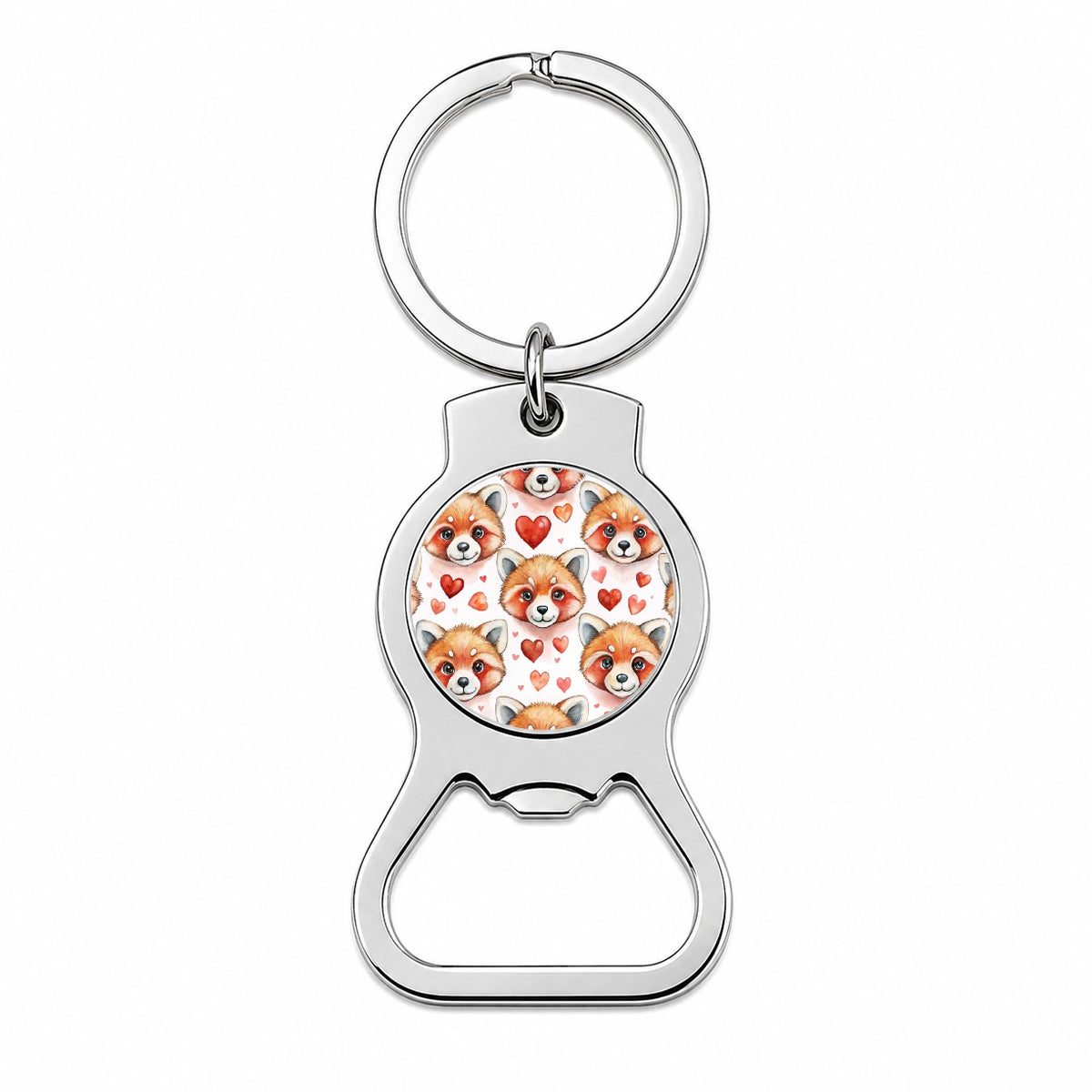 Cute Red Panda Faces Hearts Bottle Opener Keychain