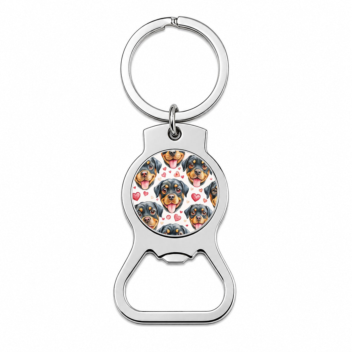 Cute Rottweiler Dog Faces Hearts Bottle Opener Keychain