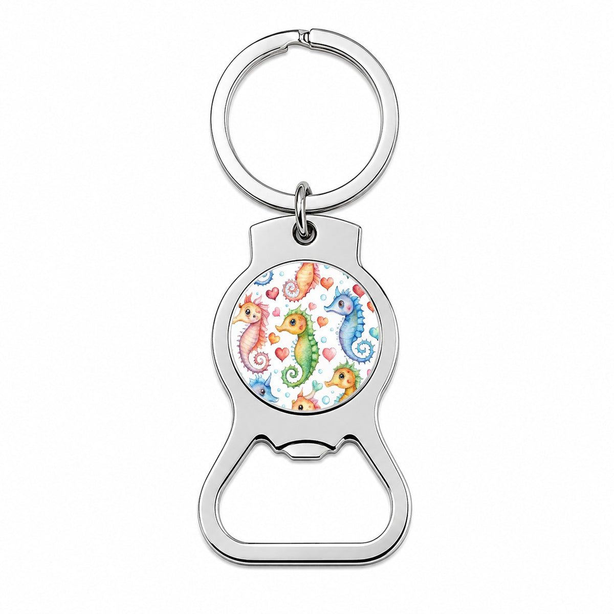Cute Seahorses Hearts Watercolor Bottle Opener Keychain