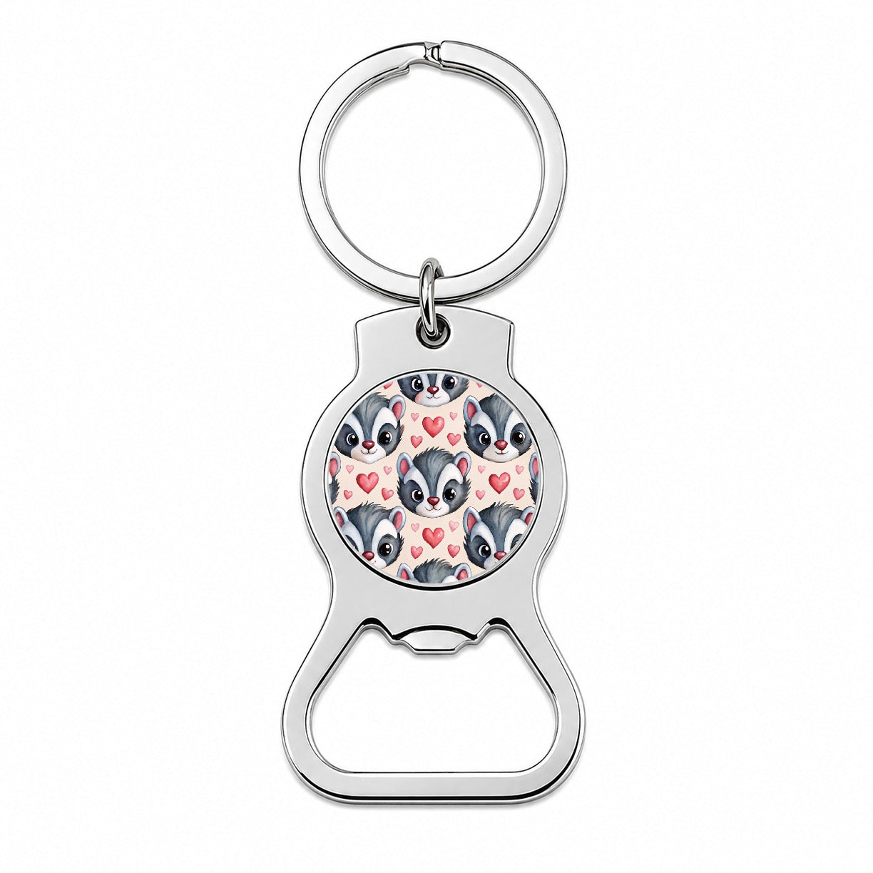 Cute Skunk Faces Hearts Watercolor Bottle Opener Keychain