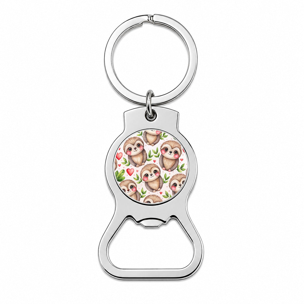Cute Sloths Hearts Watercolor Bottle Opener Keychain