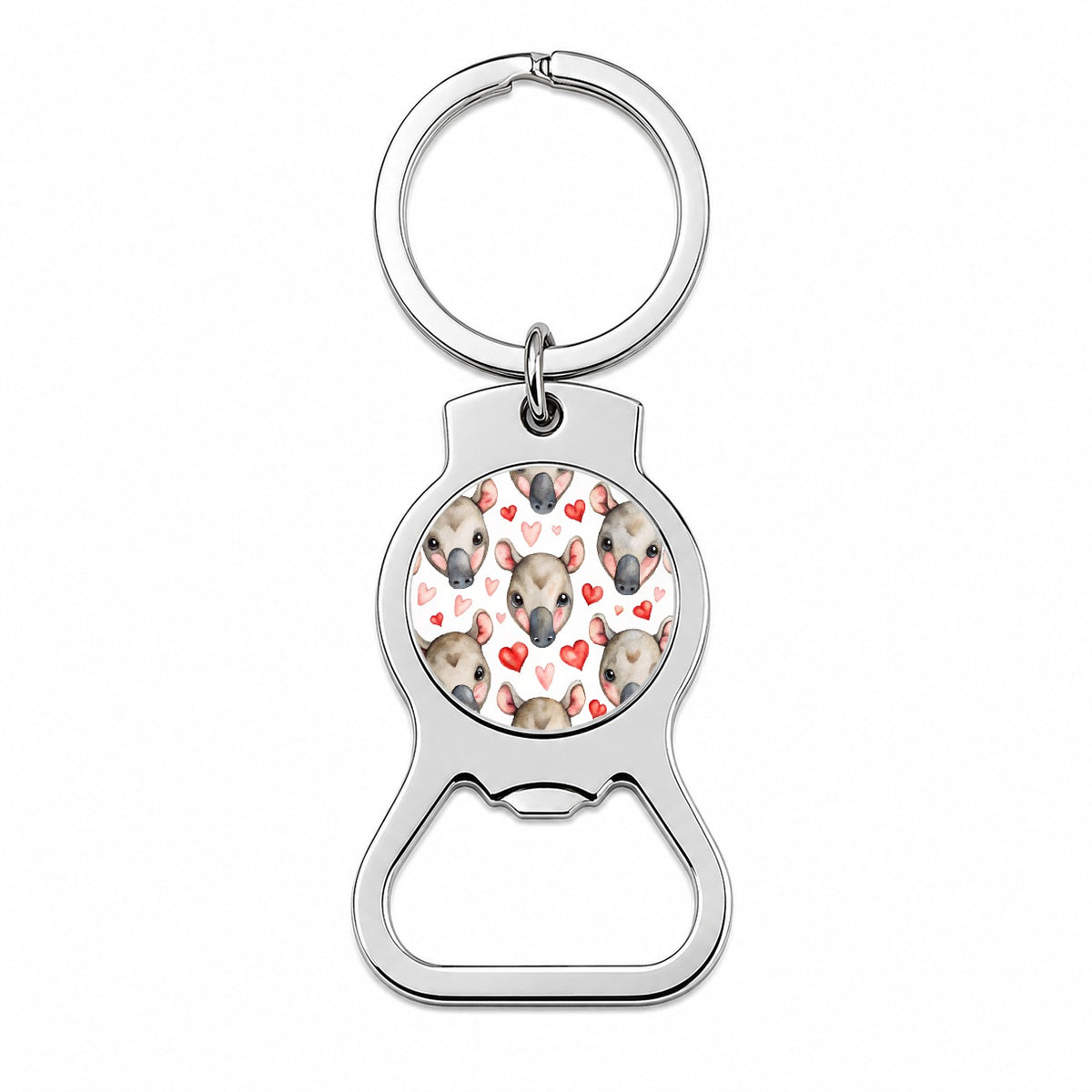 Cute Tapir Faces Hearts Watercolor Bottle Opener Keychain