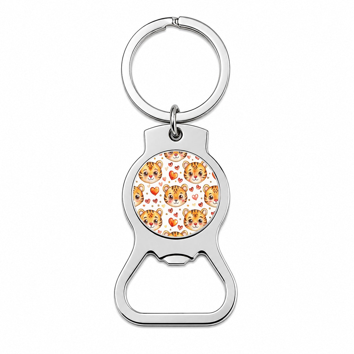 Cute Tiger Faces Hearts Watercolor Bottle Opener Keychain