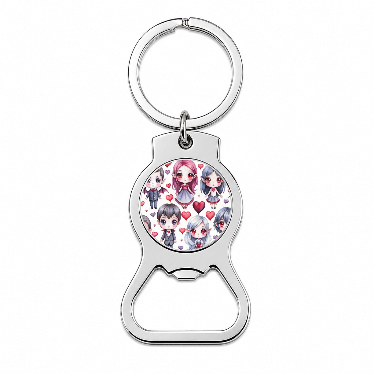 Cute Vampires Hearts Watercolor Bottle Opener Keychain