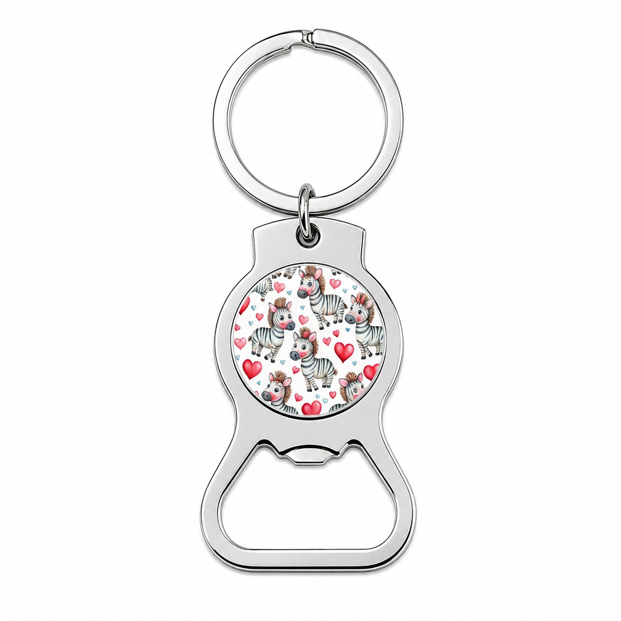 Cute Zebras Hearts Watercolor Bottle Opener Keychain