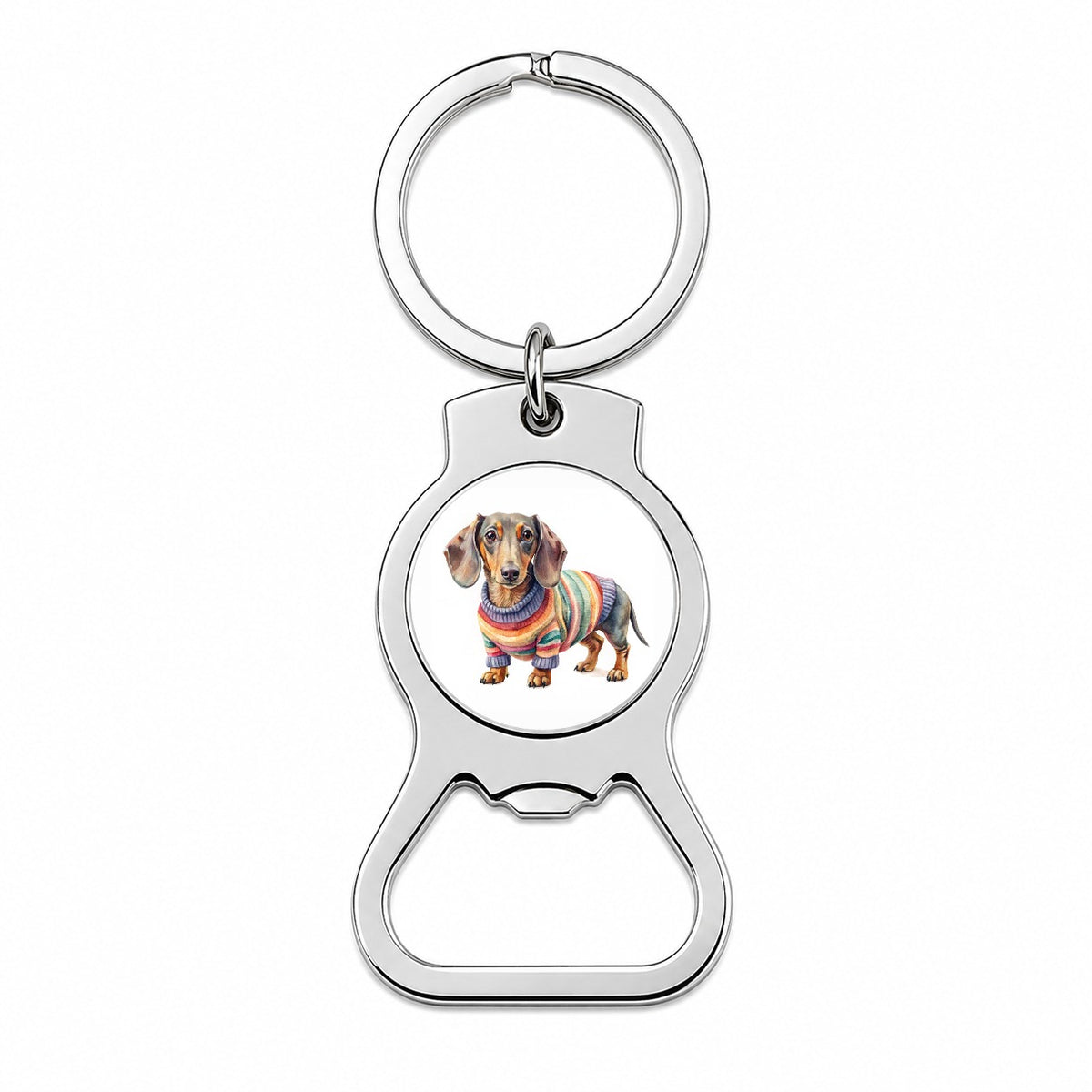 Dachshund Dog Wearing A Sweater Watercolor Bottle Opener Keychain