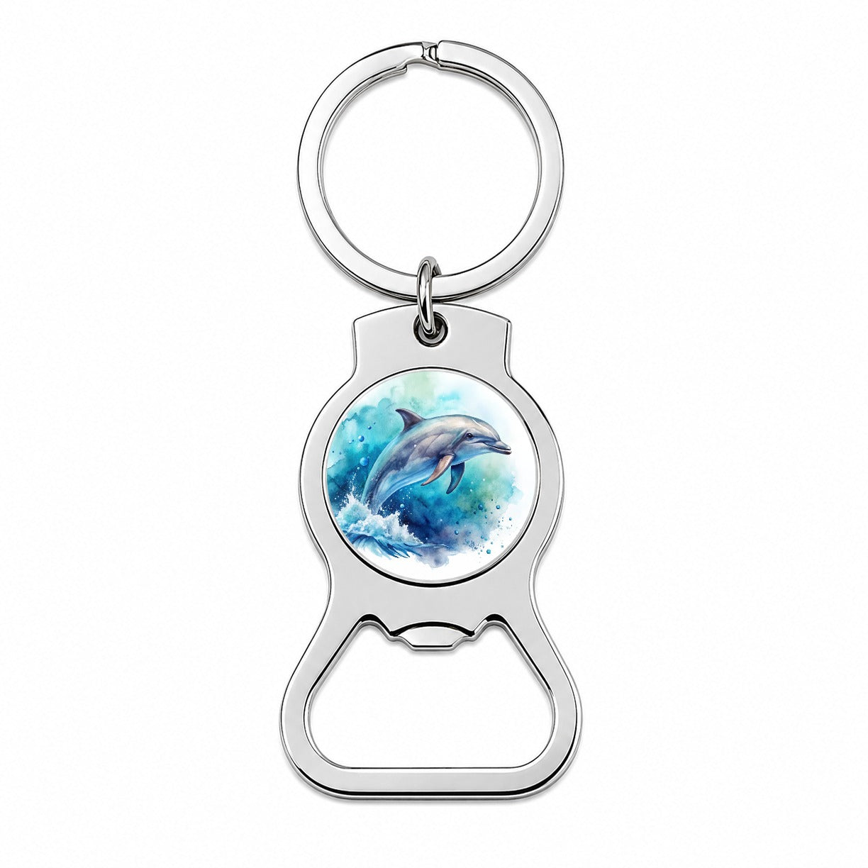 Dolphin In Ocean Watercolor Bottle Opener Keychain