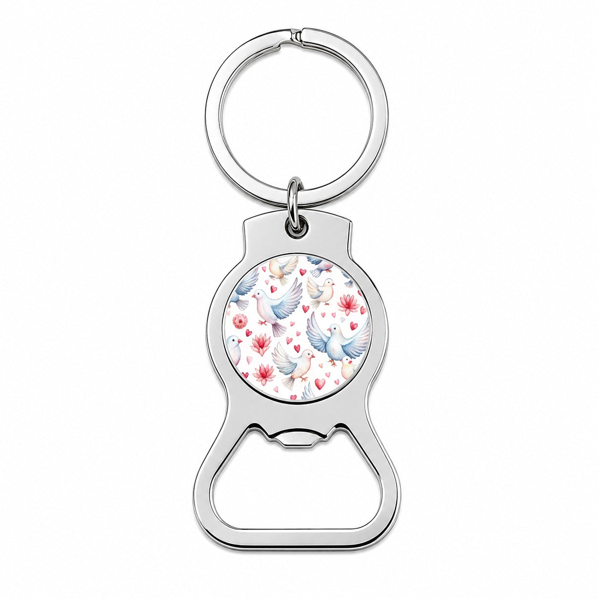 Doves Hearts Watercolor Bottle Opener Keychain