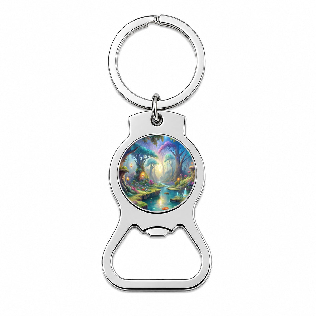 Fairy Forest Trees Fantasy Watercolor Design Bottle Opener Keychain