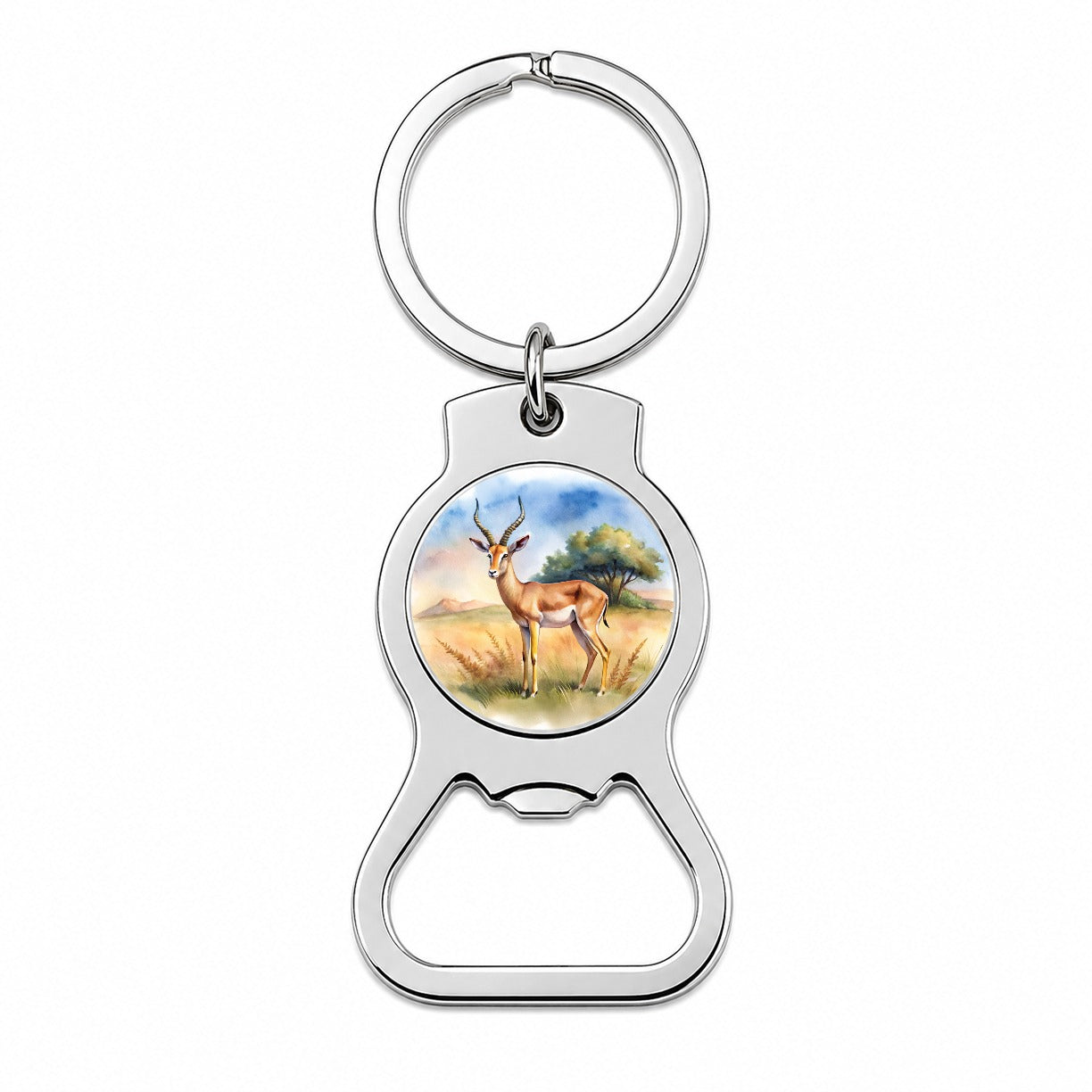 Gazelle African Plain Watercolor Design Bottle Opener Keychain